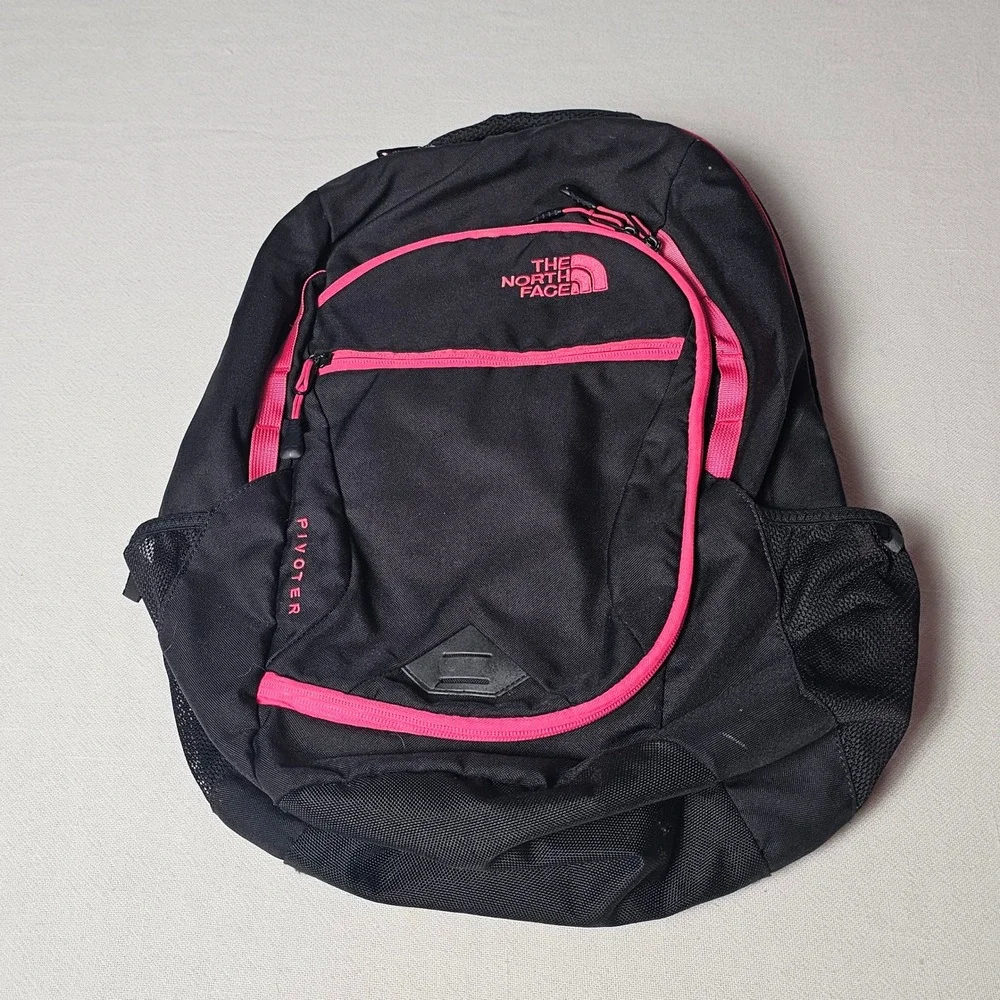 The North Face Pivoter Backpack Black Pink FlexVent Laptop School Bag